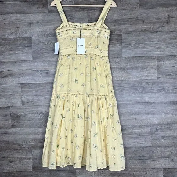 Joie Dress Sz 0 Yellow Floral Cotton Guaze Pintuck Button Front Cottagecore NWT - Picture 4 of 14